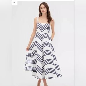 HILL HOUSE HOME THE MARGOT DRESS LARGE SCALE DIAGONAL STRIPE